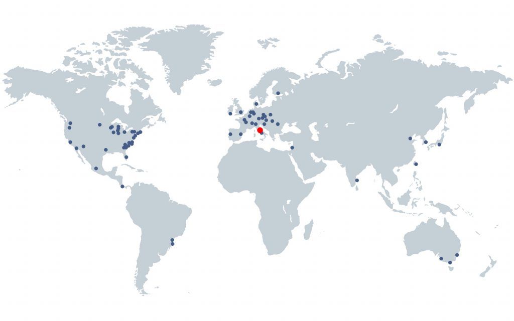 Mappa-ARS Map displaying the locations of distributors for FlexiBowl, the flexible parts feeder, worldwide